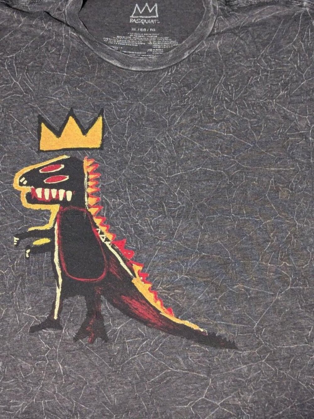 Official Jean-Michel Basquiat "Pez Dispenser" Crowned Dinosaur Acid Wash Tee